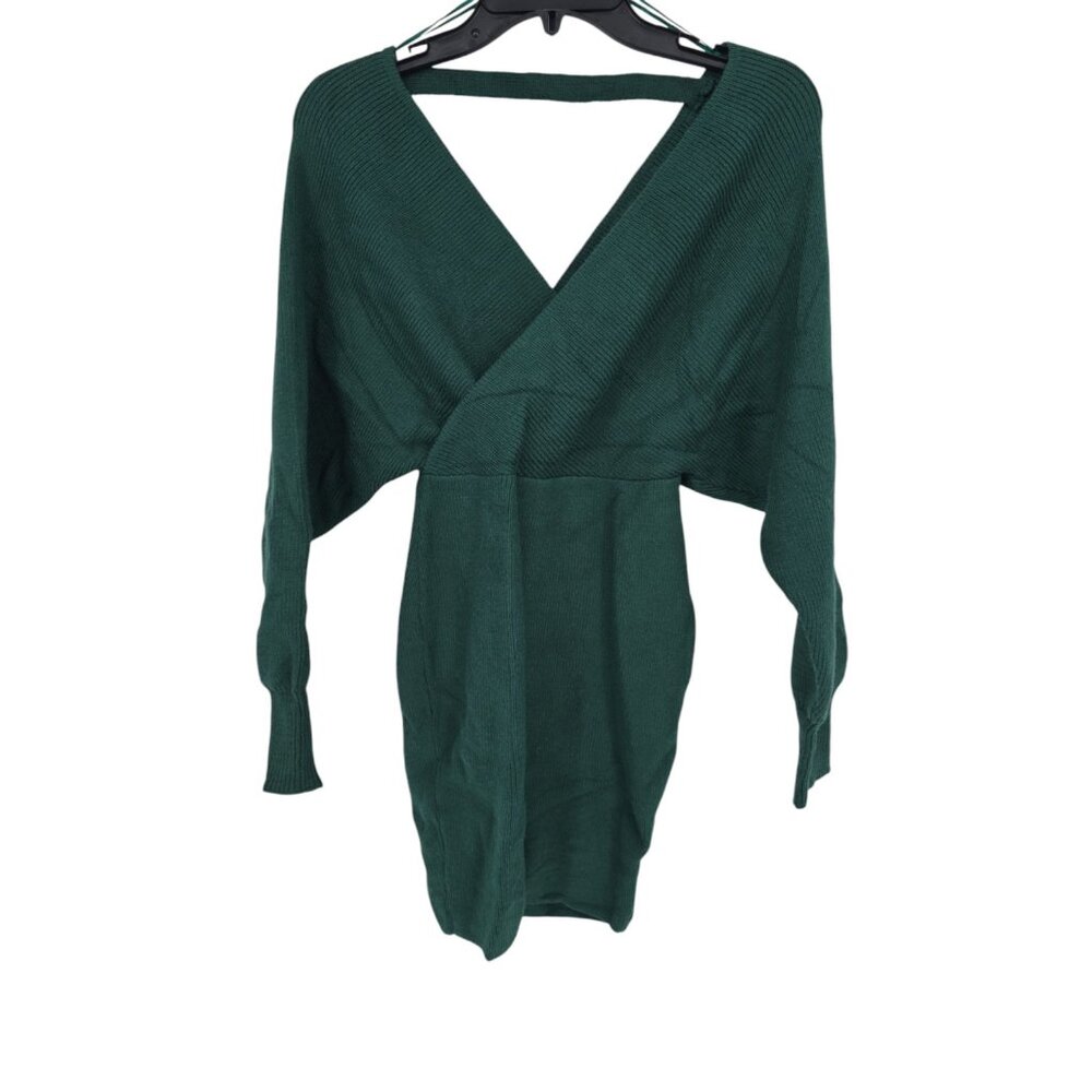 Saints + Secrets Size XS Womens Sweater Dress Puff Sleeve Green Stretch NWT
